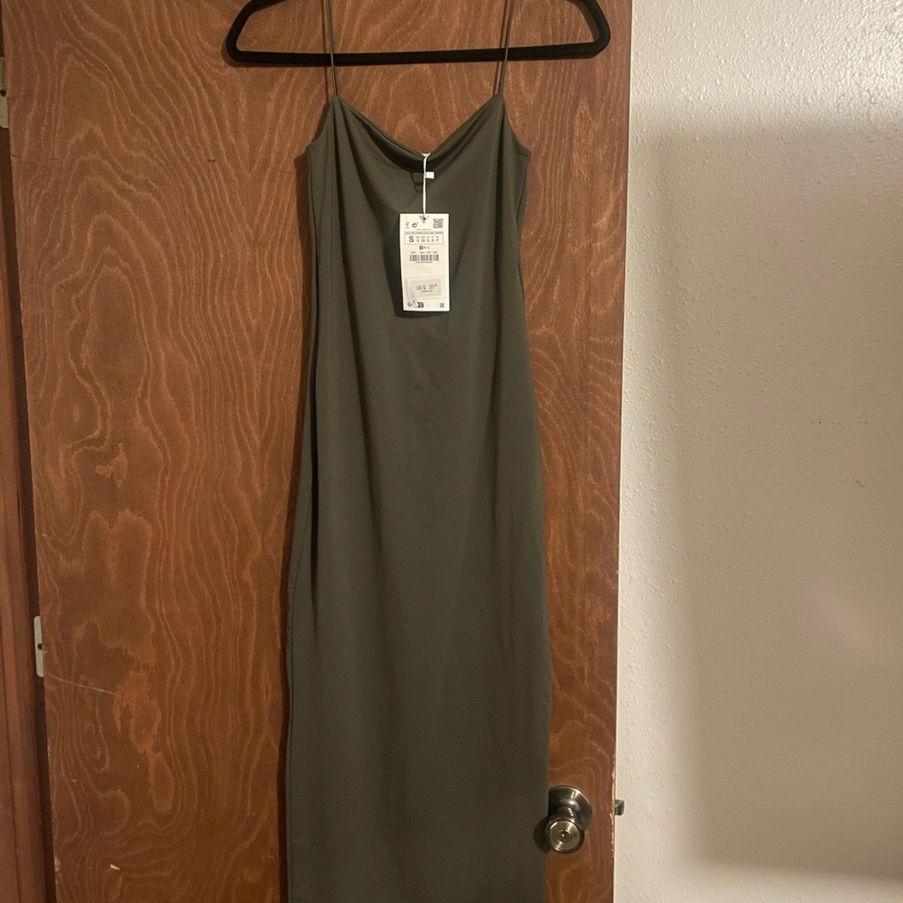 ZARA Elegant Olive Green Slip Dress